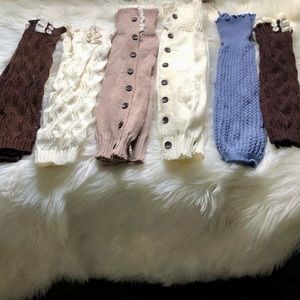 6 pairs of leg warmers with boot cuffs.
